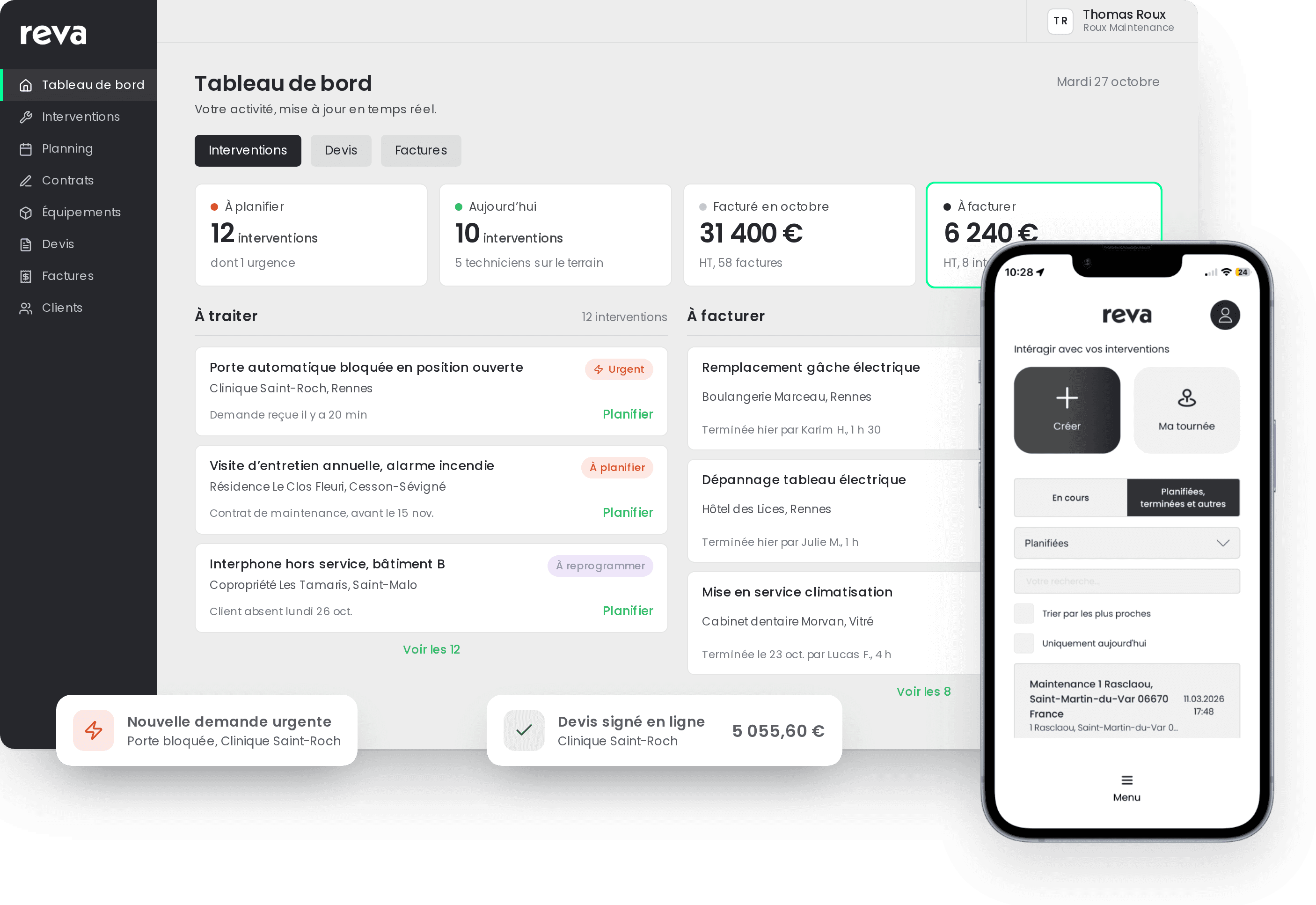 Tableau de bord Reva et application mobile des techniciens