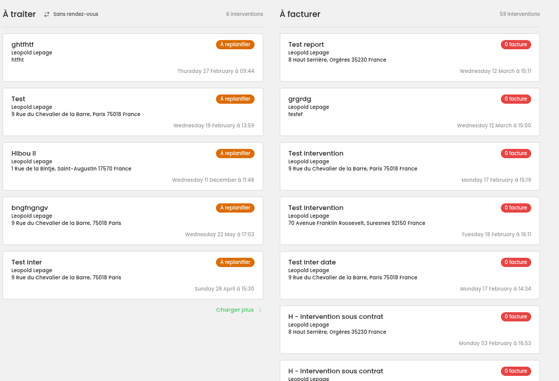 Reva interventions invoicing dashboard
